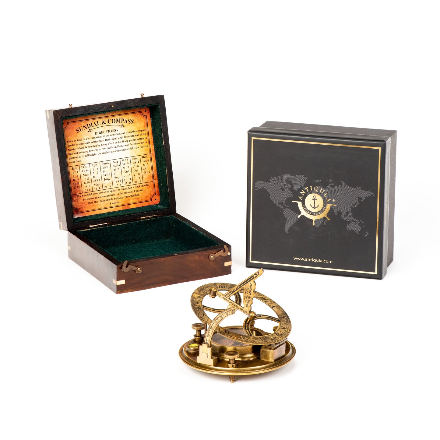 Sundial Compass with Rosewood Box, Ideal Nautical & Vintage Gift for Men