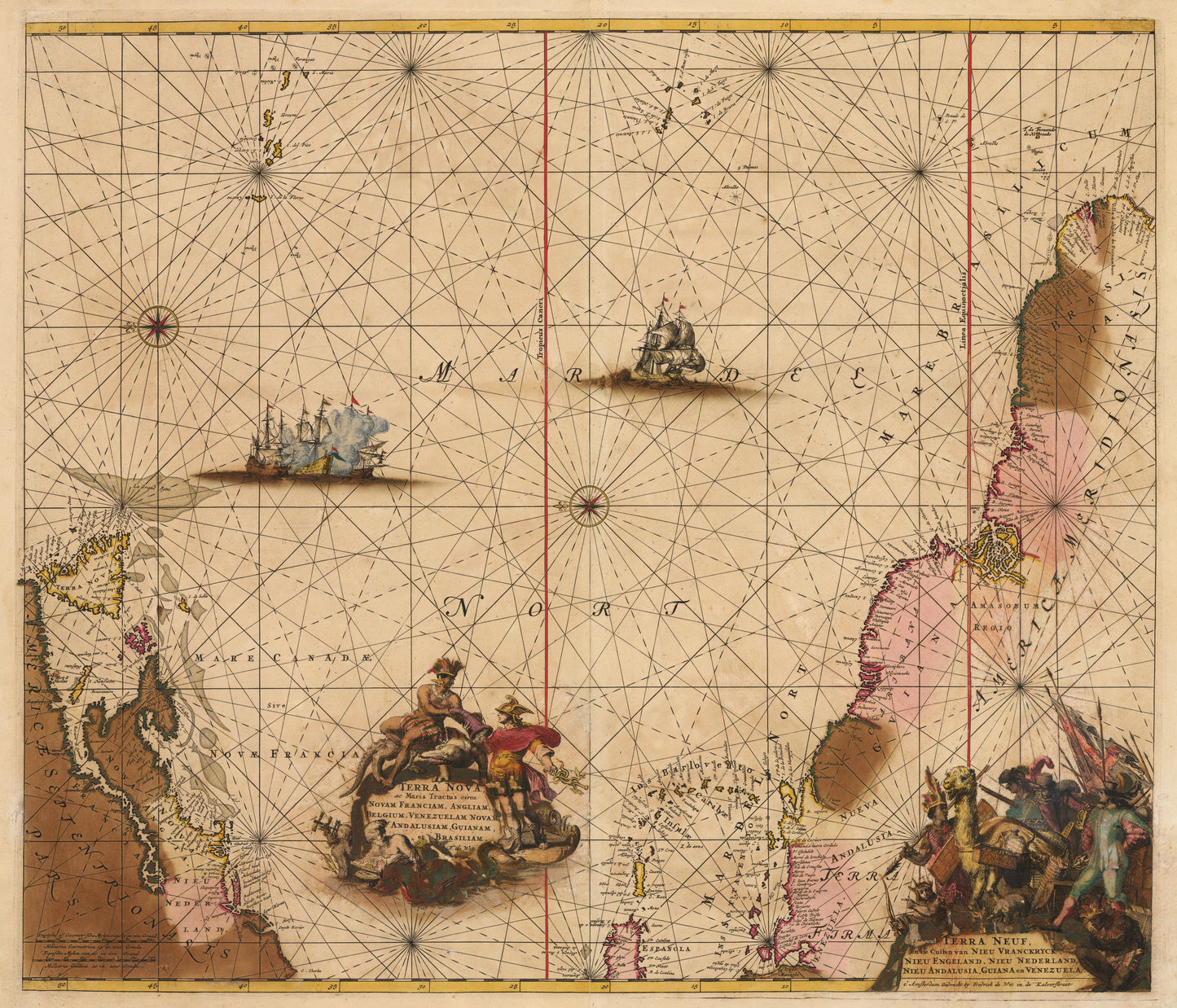 1675 Terra Nova, ac Maris Tractus circa Novam Franciam, Angliam, Belgium, Venezuelam Novam, Andalusiam, Guinam, Brasiliam¡­