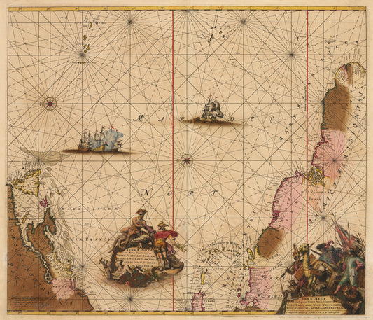 1675 Terra Nova, ac Maris Tractus circa Novam Franciam, Angliam, Belgium, Venezuelam Novam, Andalusiam, Guinam, Brasiliam¡­