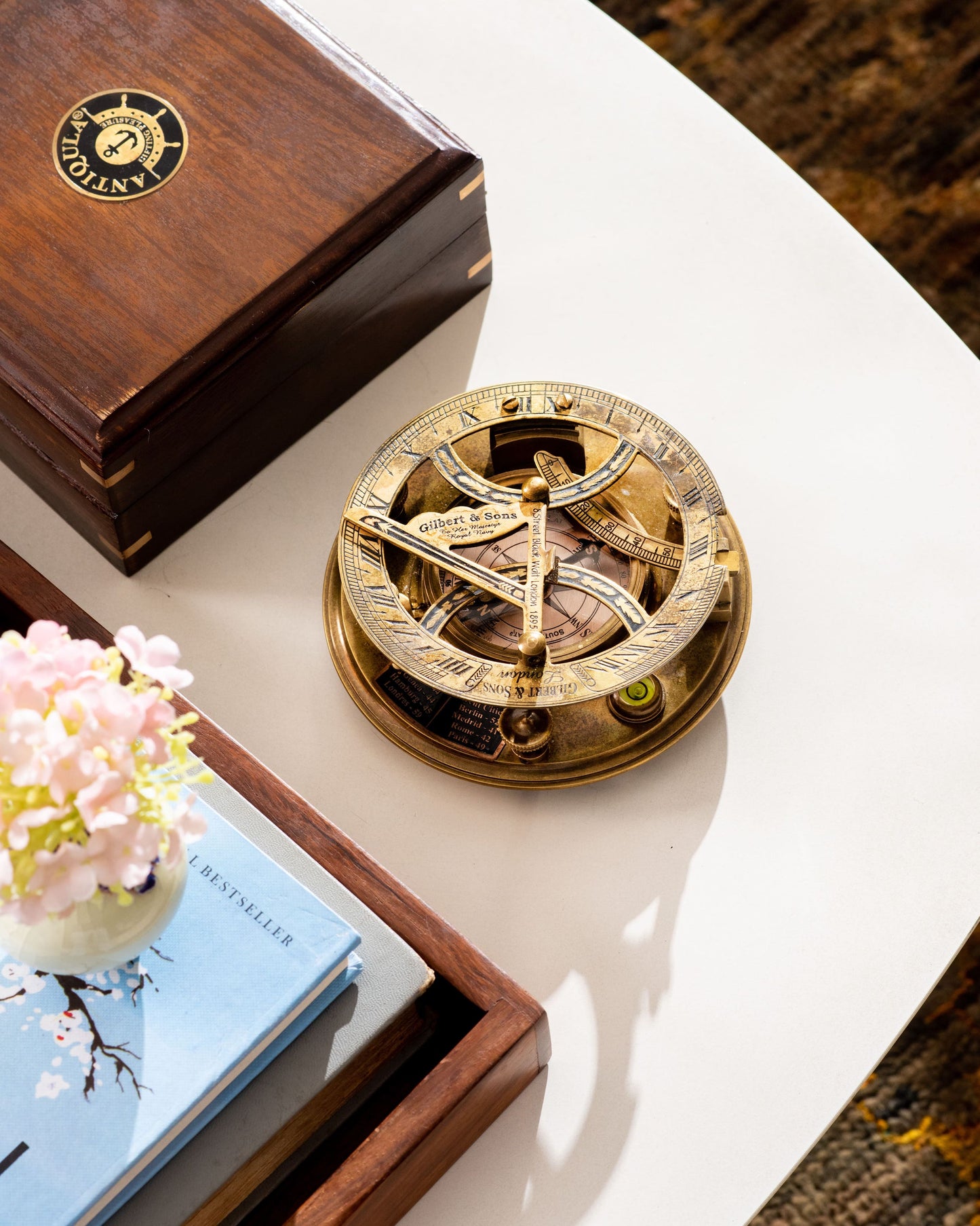 Sundial Compass with  Rosewood Box, Ideal Nautical & Vintage Gift for Men