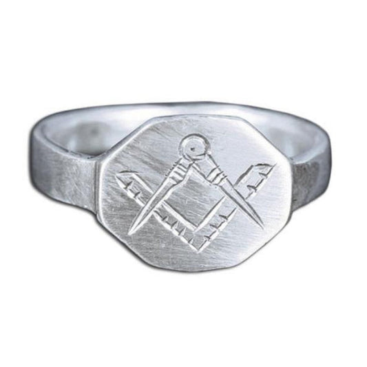 Square and Compasses Masonic Signet Pinky Ring (Silver only)